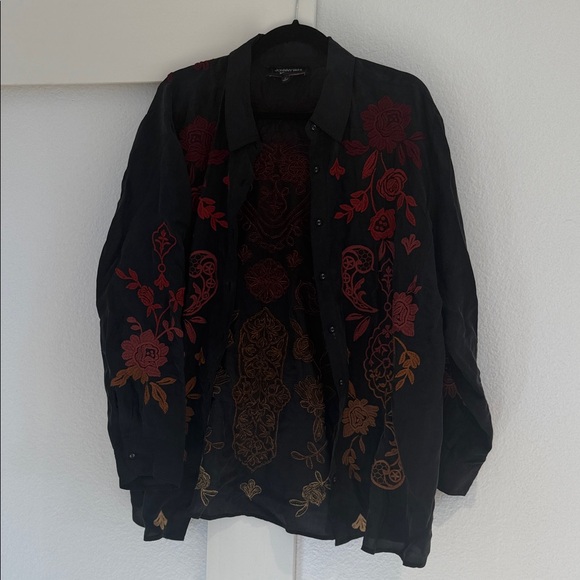 Johnny Was Black Button-up with Red and Brown Embroidery - Picture 1 of 8